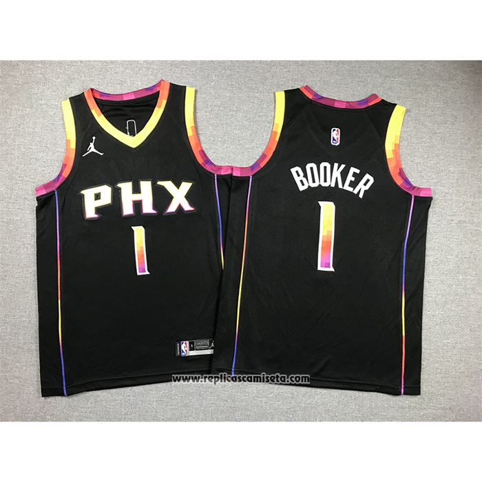 Camiseta Nino Phoenix Suns Devin Booker #1 Statement 2022-23 Negro